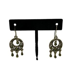 Gold Tone Filigree Dangle Earrings Green Crystal Boho Chandelier Earrings